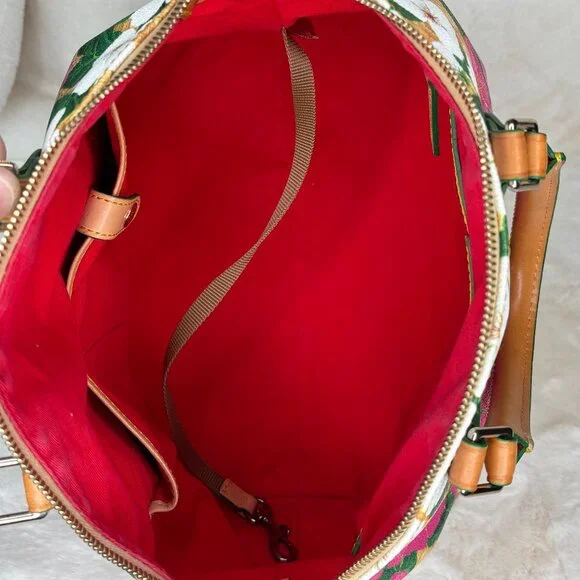 Dooney & Bourke Pink & White Pansy Flower Design With Basketweave Satchel - Picture 13 of 16